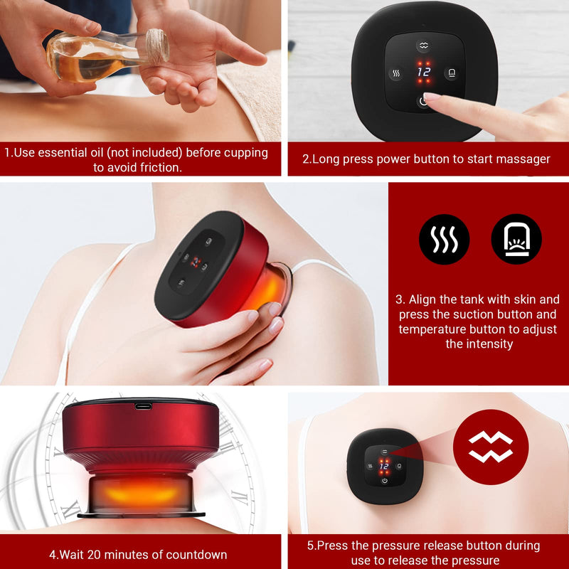 Electric Cupping Set Victop 4 in 1 Vacuum Cupping Massager Machine Smart Cupping Therapy Massager Rechargeable Cups Scraping Tools with 12 Adjustable Suctions Temperatures for Muscle Pain Relief - BeesActive Australia