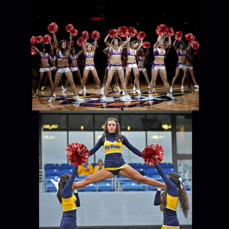 [AUSTRALIA] - Hlonon 4 Pack Cheerleader Pom Poms Sports Dance Cheer Plastic Pom Poms Cheerleading for Sports Team Spirit Cheering Red Silver 