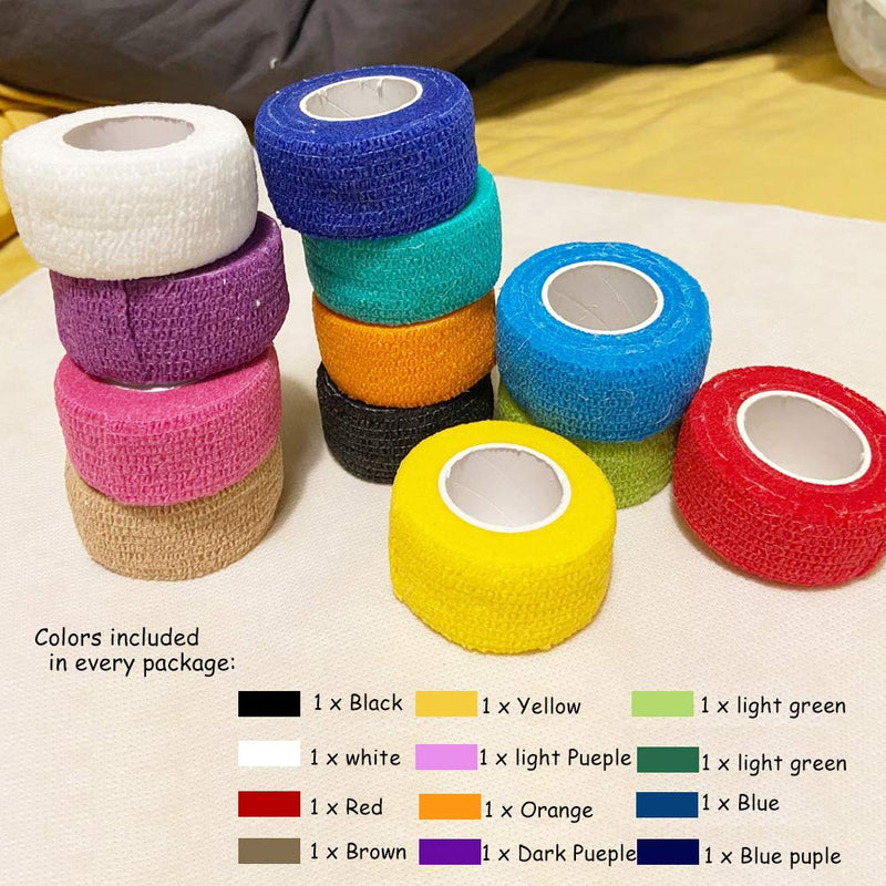 (12-Pack) 1” x 5 Yards | Self Adhesive Bandage Wrap, Kuvvfe Athletic Elastic Cohesive Bandage for Sports Injury,Strain,Knee & Wrist,Ankle Sprains & Swelling First Aid 1x180 Inch (Pack of 12) - BeesActive Australia