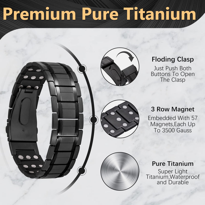 Jeracol Lymph Detox Men Magnetic Bracelet,3X Ultra Strength Magnets Pure Titanium Magnetic Wristband for Valentine's Day Gift,Unique Folding Clasp Brazaletes with Adjustable Tool&Gift Box Titanium-black - BeesActive Australia