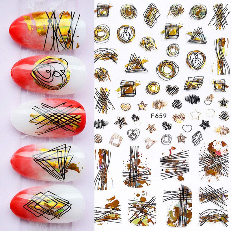 Bonnie-Sam 3D Gold Nail Art Decals Self Adhesive Galaxy Sticker Summer Leaves Metallic Manicure 10 Sheets(A) A - BeesActive Australia