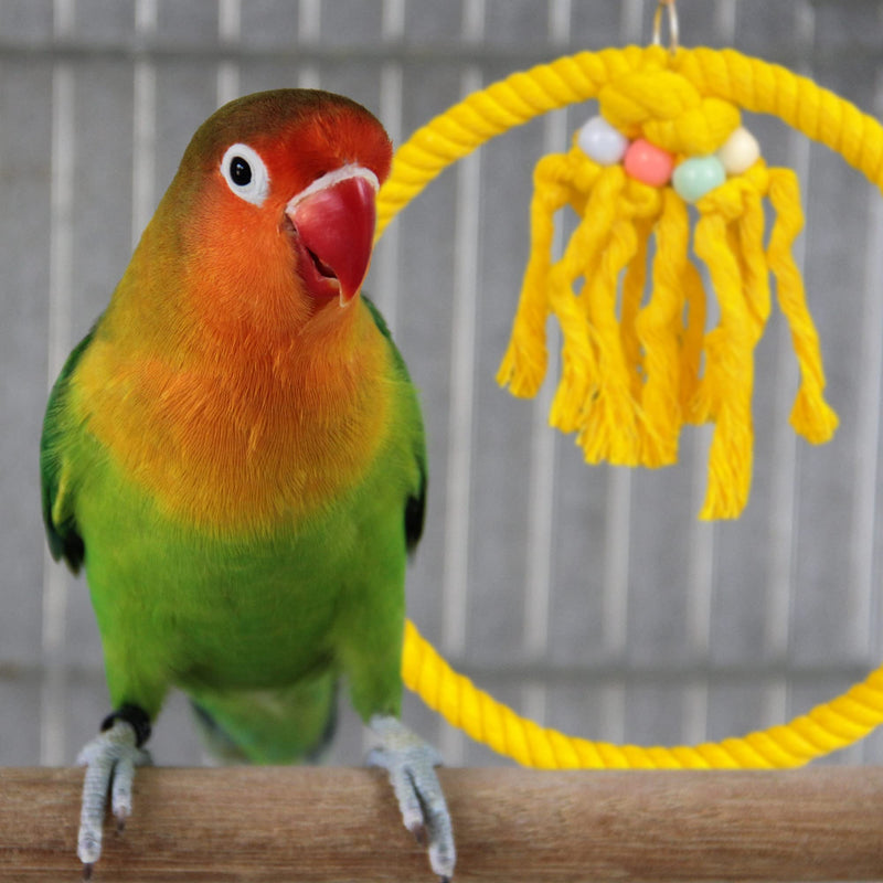 SIMENA Cotton Rope Bird Swing for Bird Cage, Hanging Bird Perch Parrot Toys, Bird Cage Accessories for Medium to Large Birds Including Parakeets, Cockatiels, Conures, etc. (Large (9.5" Yellow) Large 9.5" - BeesActive Australia