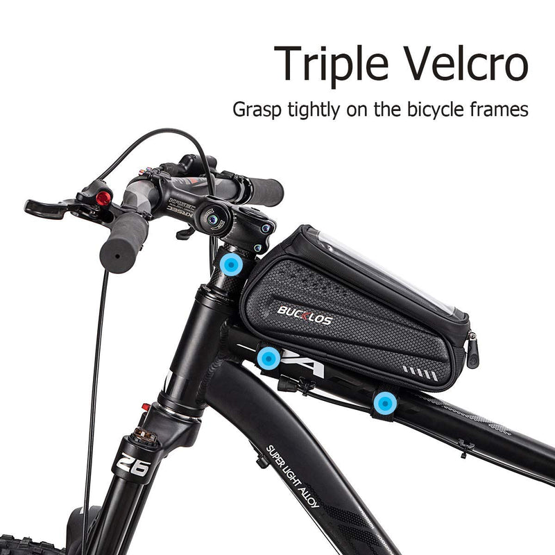 BUCKLOS Bicycle Front Frame Bag Fit Under 6.5”,Waterproof Bike Phone Bag Front Top Tube Bike Pouch Bag Handlebar Pressure Resistance Hard Shell Compatible with iPhone 11 12 Max XR A-black - BeesActive Australia