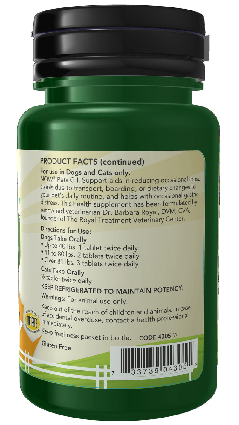 NOW Pet Health, G.I. Support Supplement, Formulated for Cats & Dogs, NASC Certified, 90 Chewable Tablets - BeesActive Australia