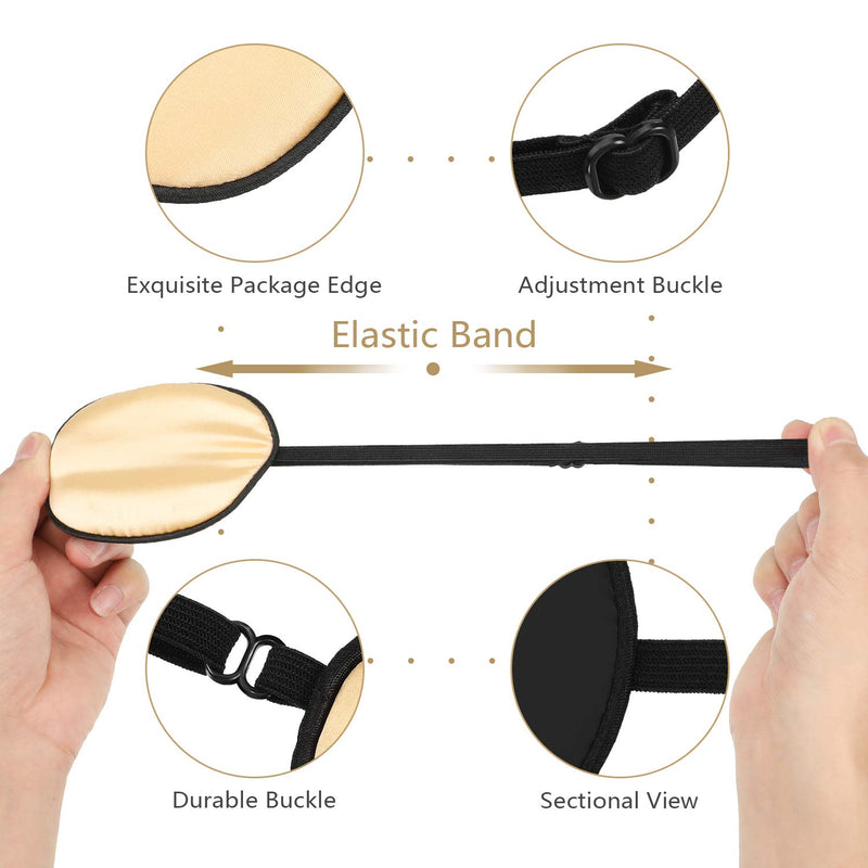 3 Pieces Silk Eye Patch Elastic Lazy Eye Patch Adult Adjustable Single Eye Patch with Elastic Strap, Black, Champagne, Peach - BeesActive Australia
