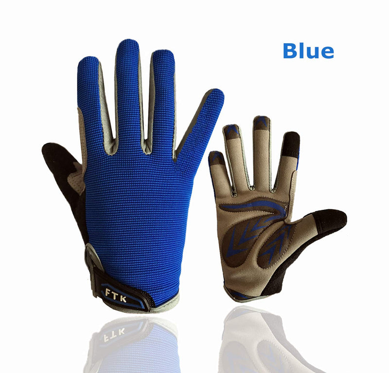 Cycling Gloves Kids Boys Girls Youth Full Finger Pair Bike Riding, Children Toddler Touch Screen Mountain Road Bicycle Warm Cold Weather Gel Padded, Color Blue Orange Medium - BeesActive Australia