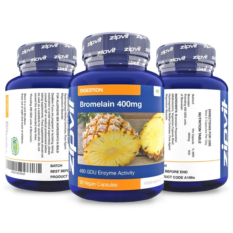 Bromelain 400mg, 90 Vegan Capsules. 6 Weeks Supply. 480 GDU Enzymes. Natural Pineapple Enzyme. - BeesActive Australia