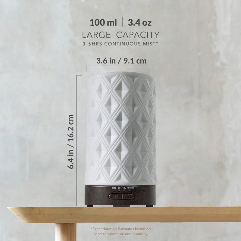 Earnest Living Essential Oil Diffuser for Home White Ceramic Aromatherapy Diffuser 100ml Timers Night Lights Auto Off Function Essential Oils for Diffusers for Home Electric Aroma Diffuser Office Gift Ceramic Gleam 100ml - BeesActive Australia