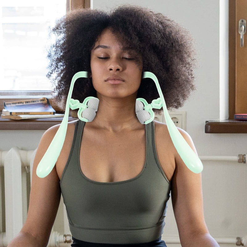 Healvian Hip Hook Neck Massage Roller Neck and Shoulder Shiatsu Deep Tissue Trigger Point Manual Self Muscle Massage Tool with Balls for Self Muscle Tension Relief Scalp Massager Green Arm Massager - BeesActive Australia