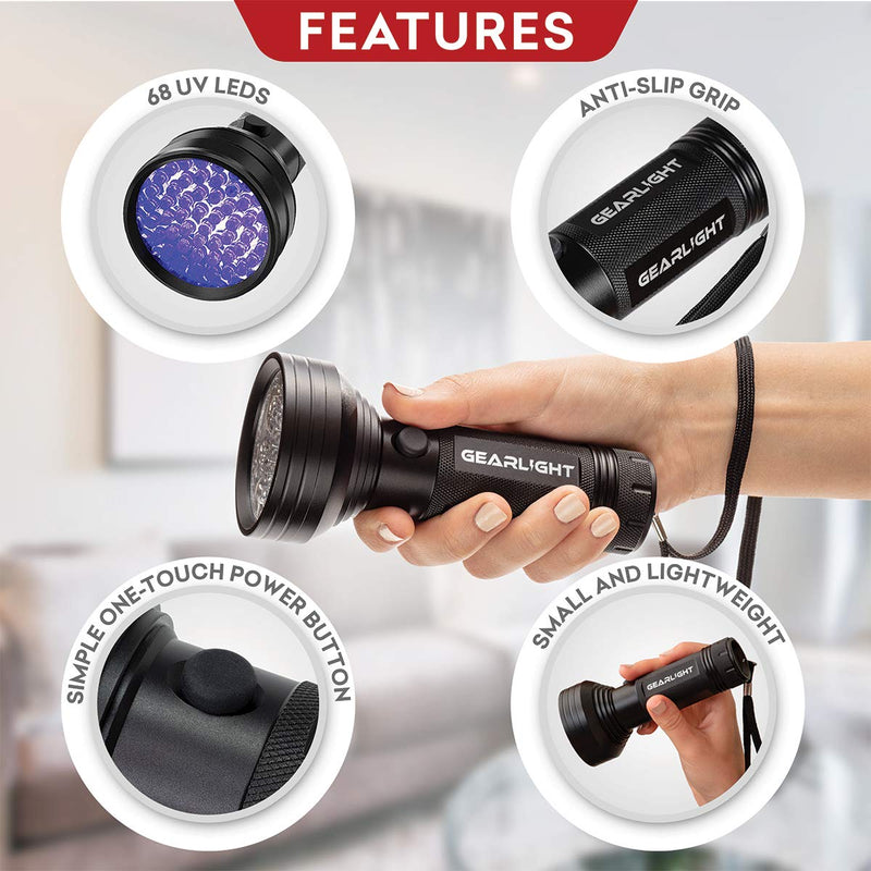 GearLight UV Black Light Flashlight XR68 - Powerful 68 LED Blacklight Flashlights for Pet Urine Detection, Scorpion, Bed Bug, Resin Curing, Dog Stain, and Carpet Odor Eliminator Remover - BeesActive Australia