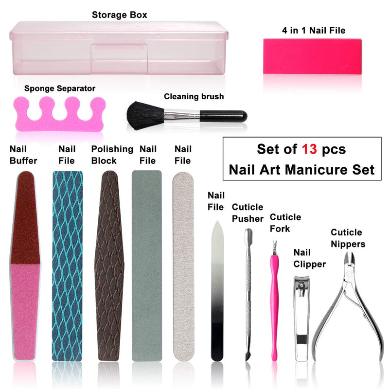 SOFYE Nail Files Set Professional Manicure Pedicure Set Nail Buffers Nail Files Double Sided Emery Board Grooming Kit Salon manicure kit Washable Effectively 13 in 1 v 2.0 - BeesActive Australia