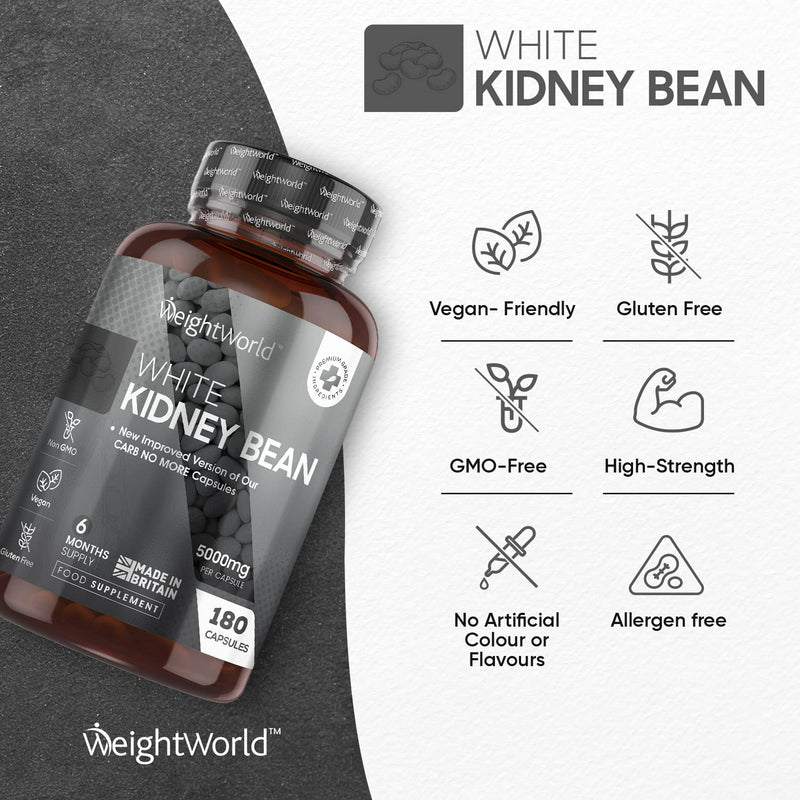 White Kidney Bean Extract 5000mg - 180 Vegan Capsules (6 Months Supply)- Enriched with Zinc & Chromium - High Strength Kidney Bean Supplement - Gluten Free - Made in The UK - BeesActive Australia