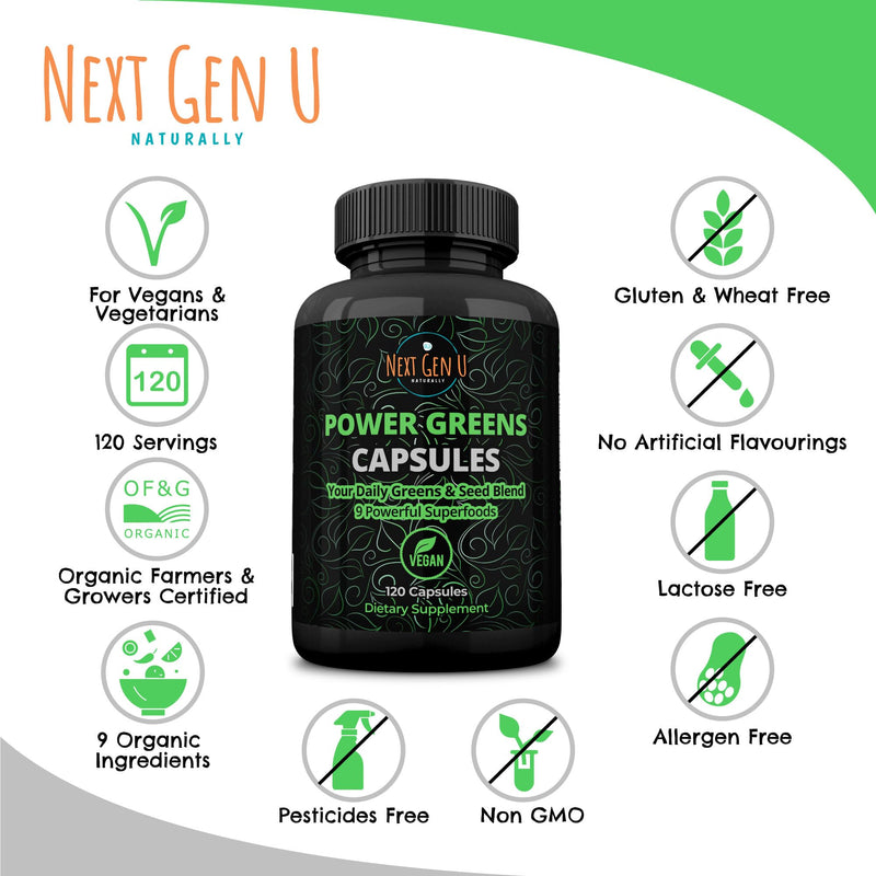 NGU Super Greens Immune System Support 500 mg 120 Vegan Capsules Contains Mixed Superfoods for Daily Booster Healthy Keto Blend w/ Acai, Wheatgrass, Guarana, Chlorella, Flaxseed, Matcha, Maca - BeesActive Australia