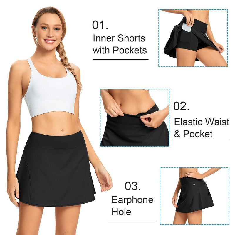 Tennis Skirts for Womens Pleated High Waisted Short Golf Skirt Mini Active Workout Skort Skirts with Pockets Black M - BeesActive Australia