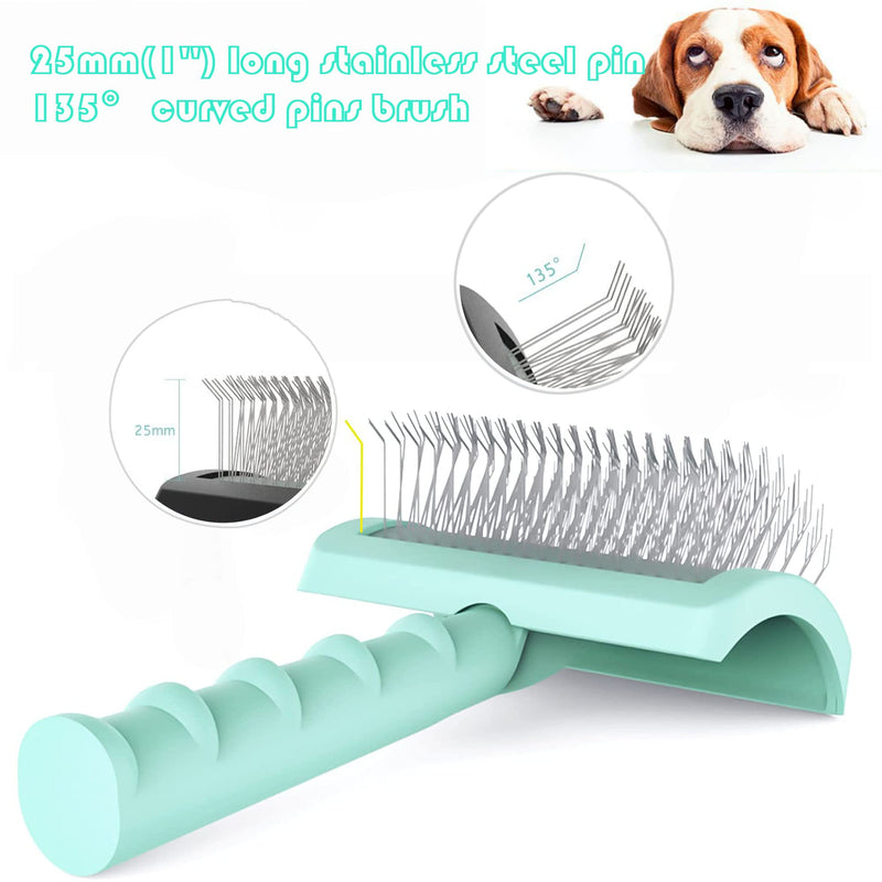 TinyPoint Large Slicker Brush for Dogs,Cats,Extra Long Pin Shedding Brush for Long Haired Dog,Cat, Pet Grooming Wire Brush for Thick Undercoat Curly Hair,25mm(1"),Green Green - BeesActive Australia
