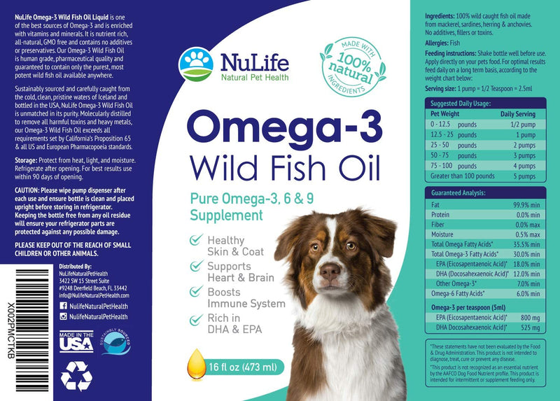 Pure Omega 3 Fish Oil for Dogs Liquid, Wild Caught from Iceland, Skin and Coat Supplement for Shedding, Dry Itchy Skin and Allergies, Rich in EPA + DHA with Omega 3, 6 & 9 Fatty Acids, 16 oz - BeesActive Australia