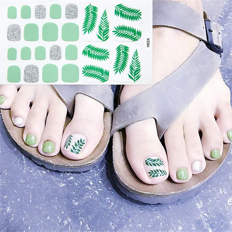 SILPECWEE 6 Sheets Glitter Toe Nail Polish Strips Stickers Tips And 1Pc Nail File Leaf Adhesive Nail Art Wraps Decals Manicure Kit For Women No1 - BeesActive Australia