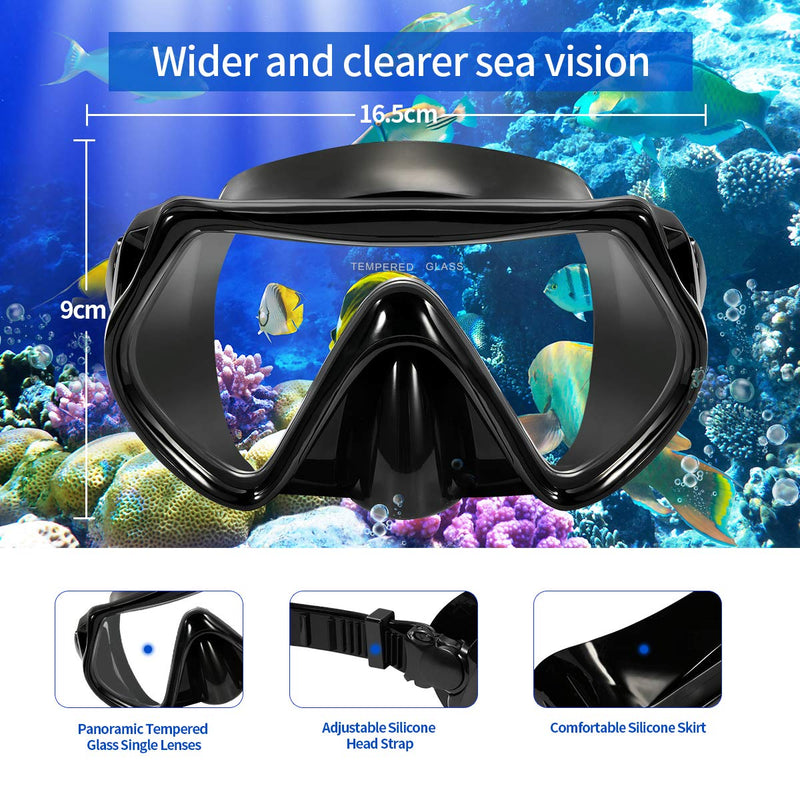 [AUSTRALIA] - Supertrip Snorkeling Freediving Mask Adult Anti-Fog Film Panoramic Scuba Diving Goggles black 