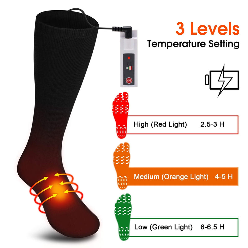 Rabbitroom Heated Socks Women Electric Battery Socks Thermal Insulated Socks for Arthritis, Winter Thick Warm Cotton Sox Heating Foot Warmer, Unisex & USA 6-13 Size Black Medium - BeesActive Australia