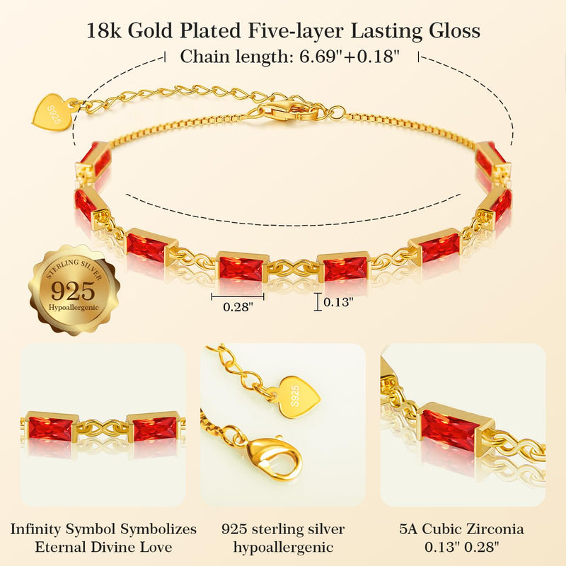 Augell 18K Gold Plated Bracelet for Women Girl, 5A Cubic Zirconia Tennis Bracelet, Hypoallergenic 925 Sterling Silver, Multicolored Birthstone Link Brecelet Ankle with Gift Box Radiant Purity - BeesActive Australia