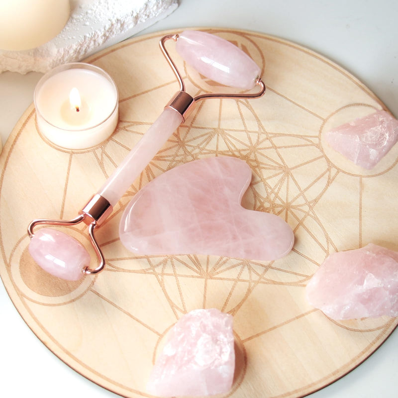 BAIMEI Jade Roller & Gua Sha, Face Roller, Facial Beauty Roller Skin Care Tools, Rose Quartz Massager for Face, Eyes, Neck, Body Muscle Relaxing and Relieve Fine Lines and Wrinkles Pink - BeesActive Australia