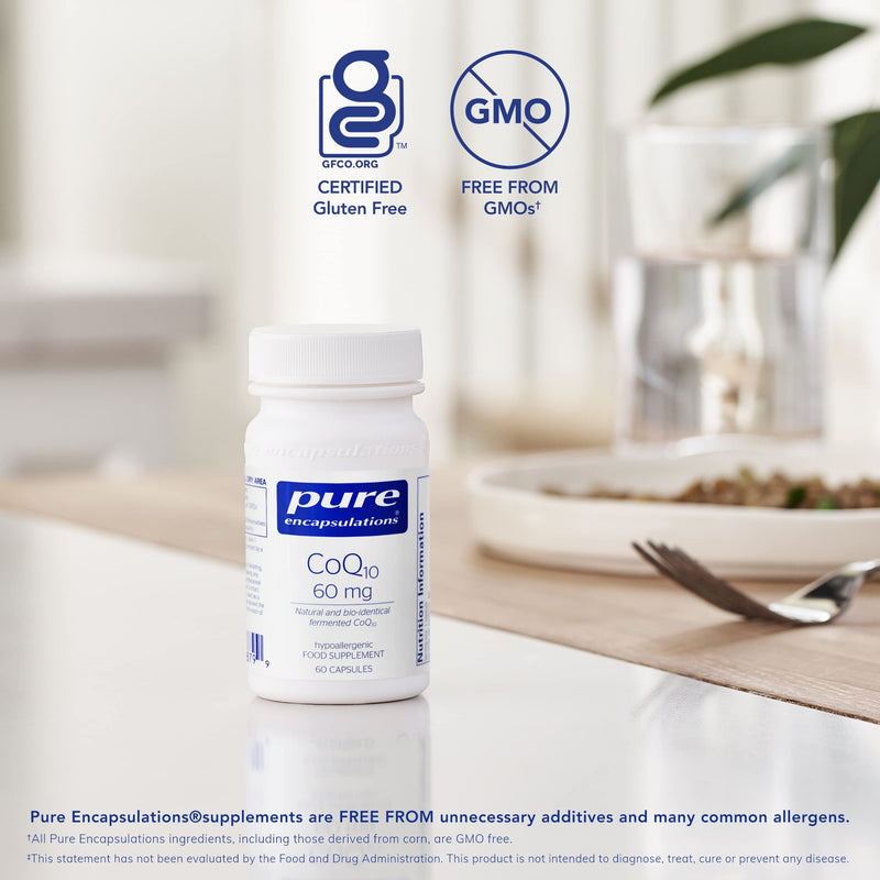 Pure Encapsulations - CoQ10 60mg - Natural and Bio-Identical Fermented Coenzyme Q10-60 Capsules - BeesActive Australia