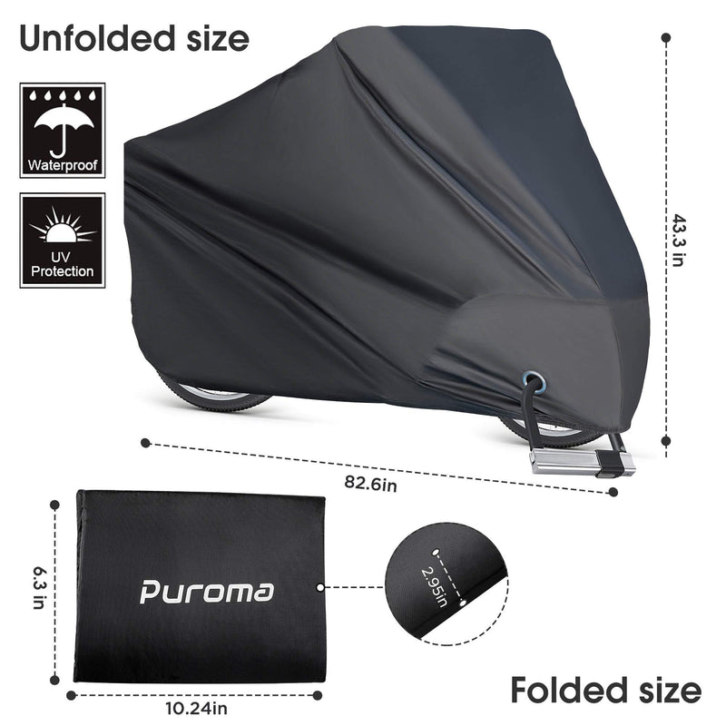 Puroma Bike Cover Outdoor Waterproof Bicycle Covers Rain Sun UV Dust Wind Proof with Lock Hole for Mountain Road Electric Bike Basic Black X-Large - BeesActive Australia