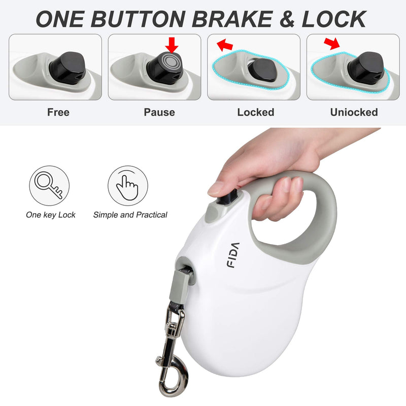 Fida Retractable Dog Leash 26ft, Heavy Duty Pet Walking Leash for Medium/Large Dogs up to 110 lbs, Tangle Free. One-Hand Brake White - BeesActive Australia