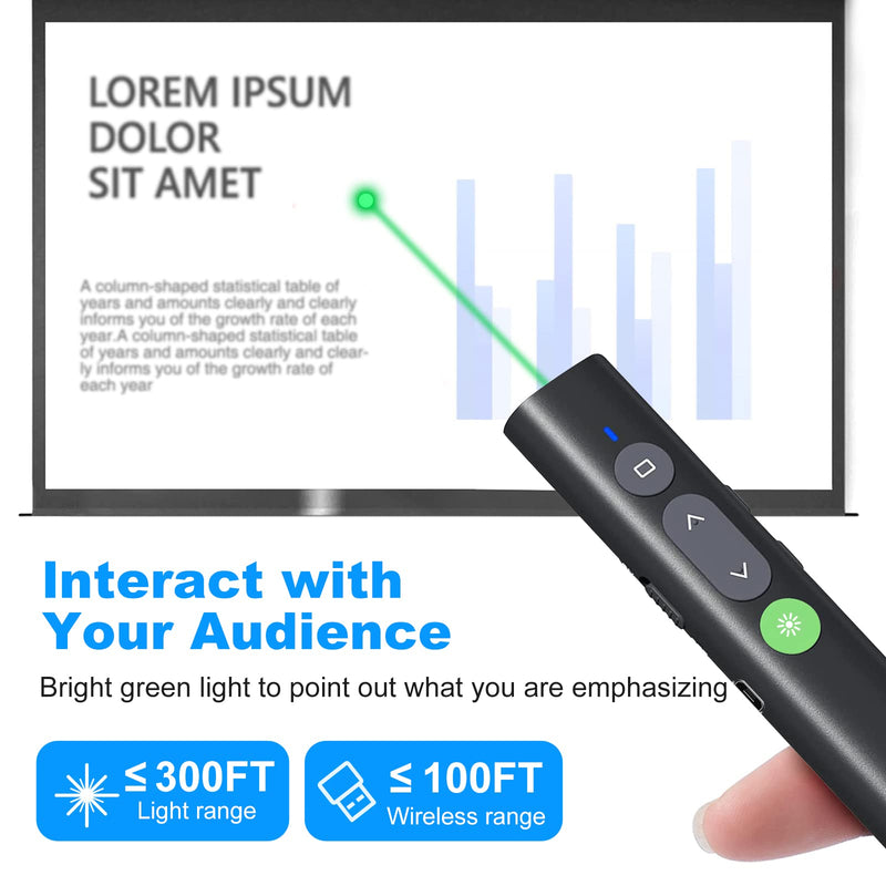 Rechargeable Presentation Clicker for PowerPoint Green Light Pointer, USB-A/USB-C Wireless Presenter Remote, Google Slide Advancer Smart Board Slideshow PPT Clicker for Mac/Laptop/Computer/Office - BeesActive Australia