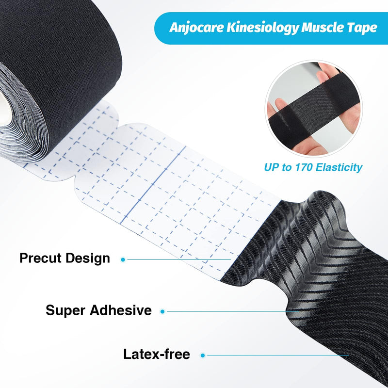 Kinesiology Tape Precut 2 Rolls, Elastic Kinesiology Therapeutic Tape for Physical Therapy, Sports and Injury Recovery, Athletic Sports Tape for Knee, Ankle & Shoulder (2 x 20 Strips) Blue + Black Precut(black+blue) - BeesActive Australia