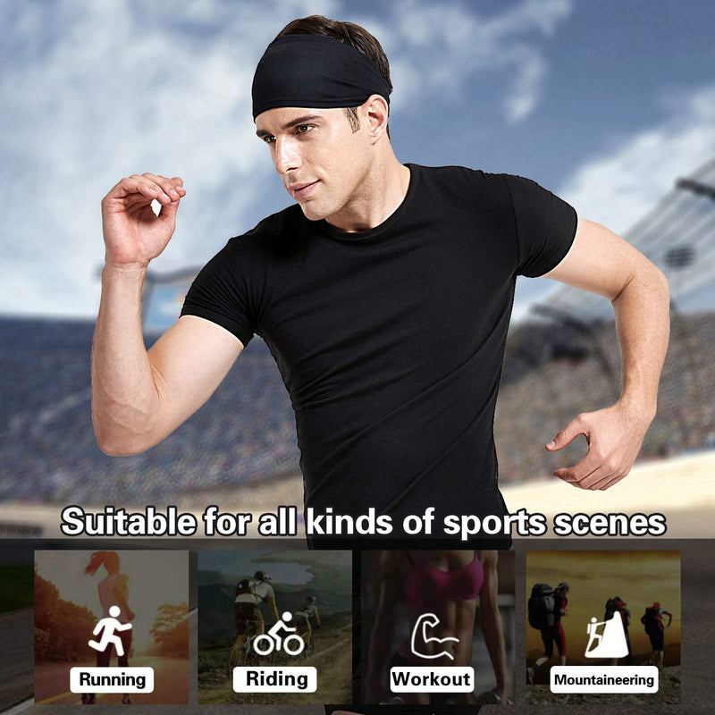 Acozycoo Mens Running Headband,5Pack,Mens Sweatband Sports Headband for Running,Cycling,Basketball,Yoga,Fitness Workout Stretchy Unisex Hairband 5 Black - BeesActive Australia
