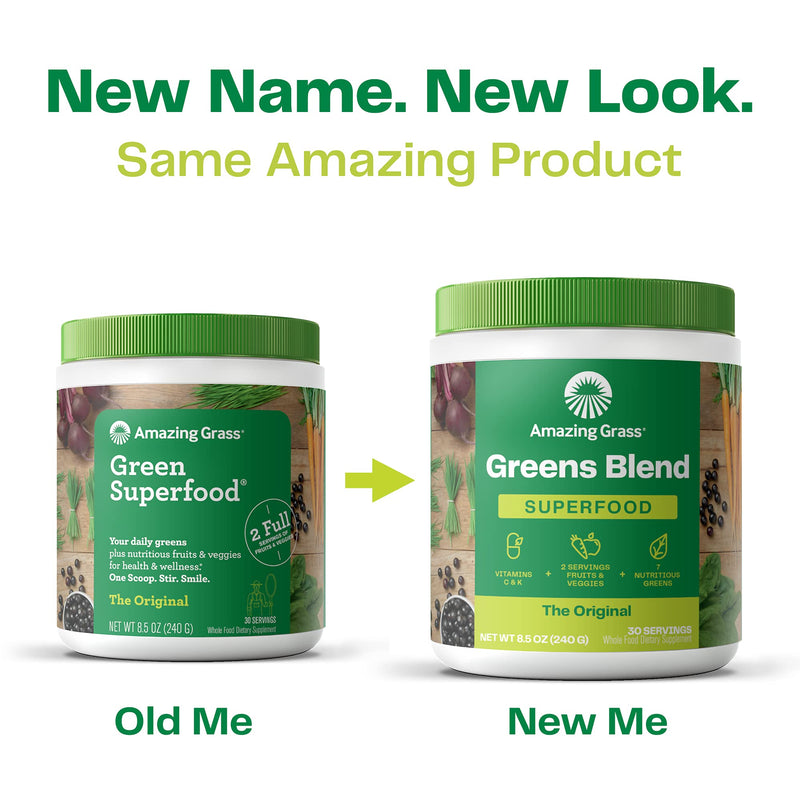 Amazing Grass Greens Blend Superfood: Super Greens Powder Smoothie Mix with Organic Spirulina, Chlorella, Beet Root Powder, Prebiotics & Probiotics, Original, 15 Servings (Packaging May Vary) 15 Servings (Pack of 1) - BeesActive Australia
