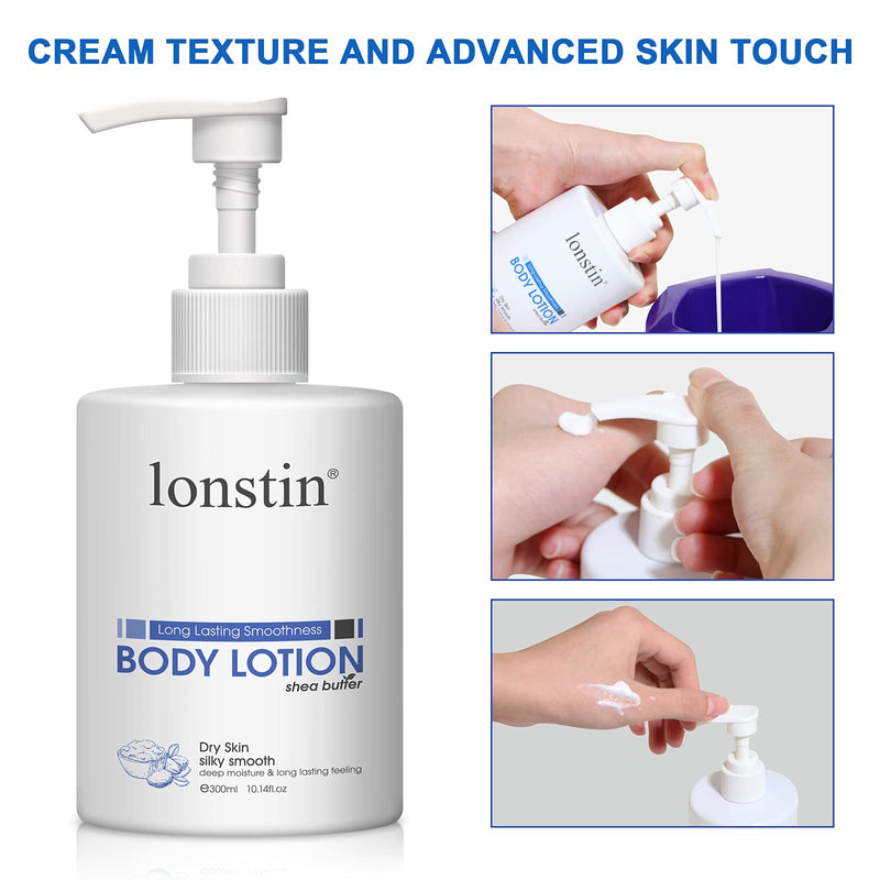 Body Lotion, lonstin Body Moisturiser with Shea Butter for Dry, Sensitive, Scratchy, Itchy Skin for Women & Men - Intensive Hydrating & Smooth Skin (300ml) 300ml - BeesActive Australia