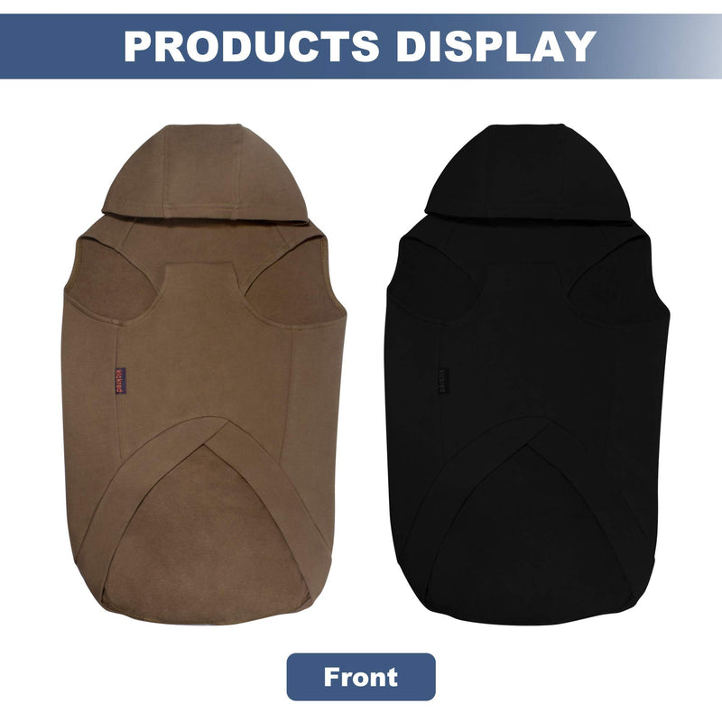 Kickred 2 Pieces Dog Hoodie Sweaters, Spring Dog Vest Sweatshirt with Hat & Pocket & Leash Hole, Basic Pet Clothes Hoodies for Small Medium Large Dogs L Black & Brown/Sleeveless - BeesActive Australia