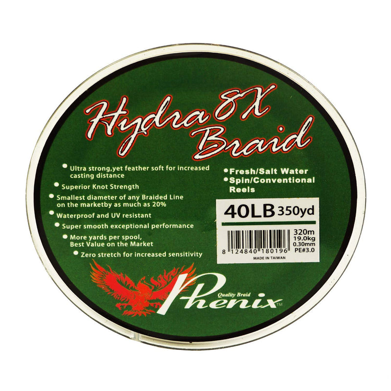 Phenix Hydra 8X Braided Fishing line Spectra 40lb 350yd Green - BeesActive Australia
