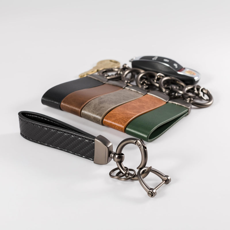 MING DI Genuine Leather Car Keychain,Leather Key Chain Holder, 360 Degree Rotatable, with Anti-Lost D-Ring Black Stripe - BeesActive Australia