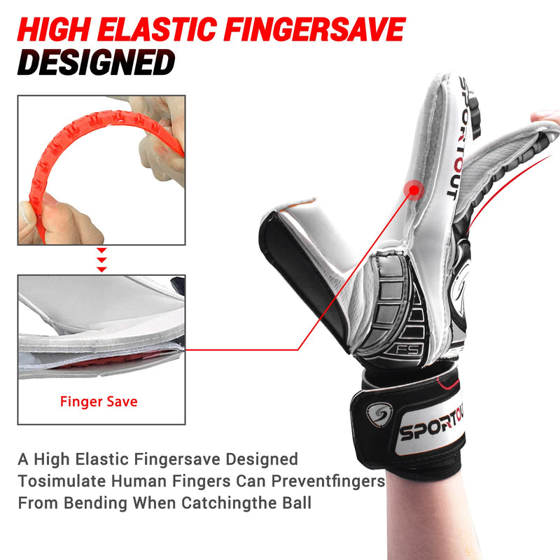 Sportout Goalie Gloves, Goalkeeper Gloves with Fingersave, Soccer Gloves, Breathable Soccer Goalie Gloves, 4mm Latex, for Kids Youth and Adult 7 Black - BeesActive Australia