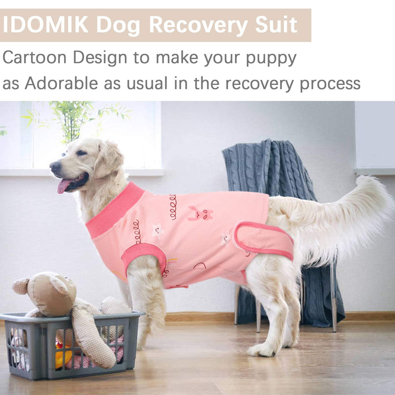 Recovery Suit for Dogs Cats After Surgery, Recovery Shirt for Male Female Dog Abdominal Wounds Bandages Cone E-Collar Alternative, Anti-Licking Pet Surgical Recovery Snuggly Suit, Soft Fabric Onesie Medium (Pack of 1) Cartoon Pink - BeesActive Australia
