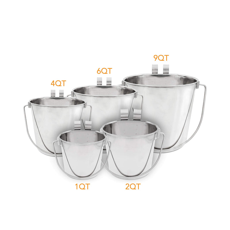 Fuzzy Puppy Flat Sided Pail with Dual Hooks, Snugly Fit On Dog, Cat and Critter Crates & Cages, Heavy Duty Stainless Steel 2-Quart - BeesActive Australia