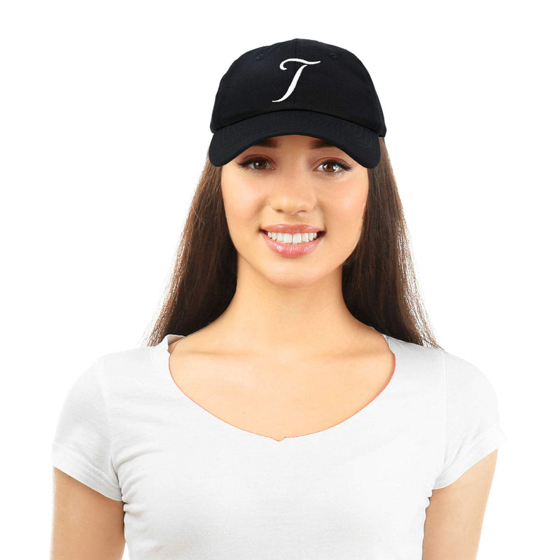 DALIX Initial Hat Letter T Womens Baseball Cap Monogram Cursive Embroider Black - BeesActive Australia
