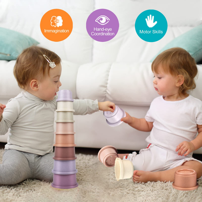 Baby Stacking Toy Cups,Toddler Stackble Bath Toy for 1-3,Nesting Cups Pool Toys for 6-12 Months Infant,Kids Early Educational Montessori Gift for 2-4 Years Old Boys Girls Petal - BeesActive Australia