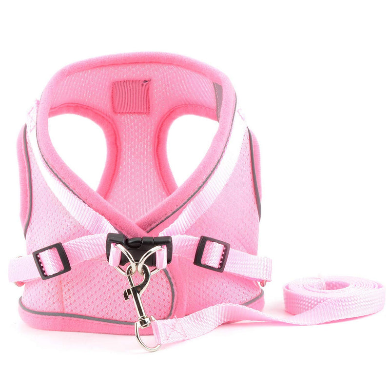 SMALLLEE_LUCKY_STORE Soft Mesh Puppy Harness Vest,Step-in Small Dog/Cat Harness and Leash Set for Walking Outdoor XS(chest 10.0",for 1-3 lbs) pink - BeesActive Australia