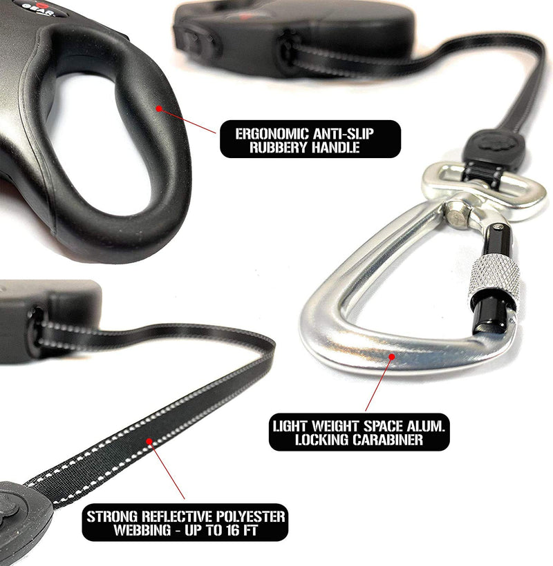 Enthusiast Gear Retractable Dog Leash for Large and Medium Dogs with Locking Carabiner | Heavy Duty 16 ft Strong Reflective Polyester Webbing, 1-Button Break & Lock, Anti-Slip Handle, Tangle Free Red - BeesActive Australia