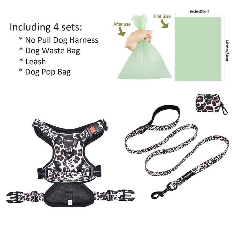 Petmolico No Pull Dog Harness Set, 2 Leash Attchment Easy Control Handle Reflective Vest Dog Harness and Leash Set with Poop Bag Holder Including Free Waste Bag for Small Medium Large Dogs Leopard - BeesActive Australia
