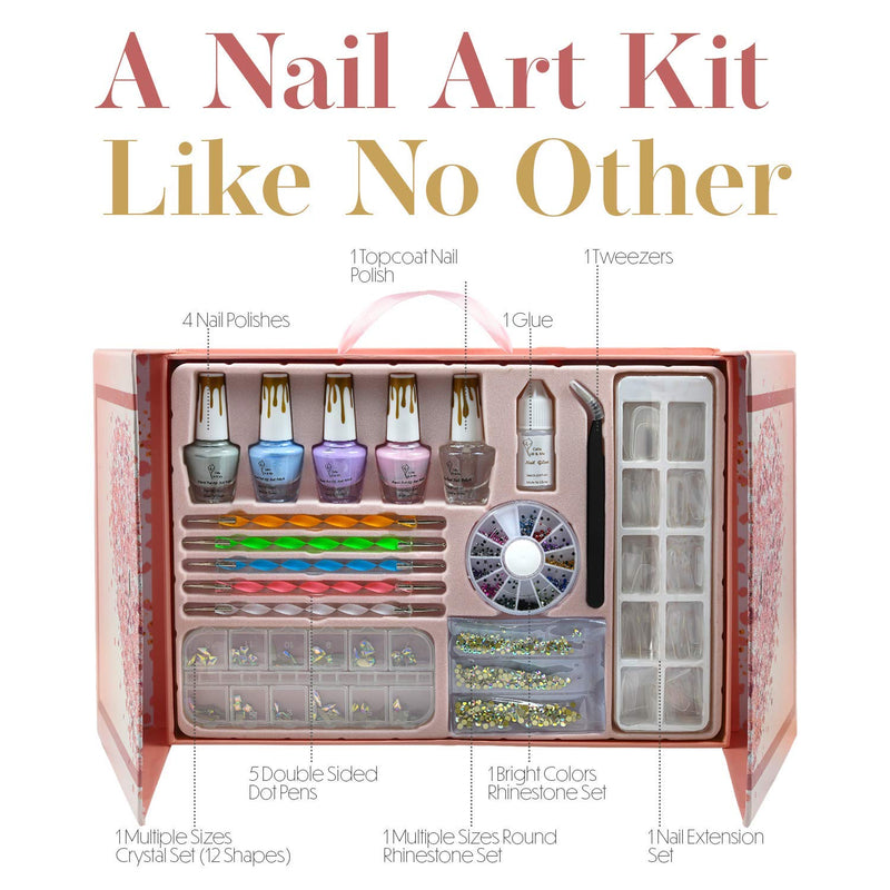 CoralBeau Nail Art Kit with Rhinestones for Nails - Nail Polish Gift Set for Teens - Nail Accessories: 4 Nail Polish, Nail Decor Tools, Nail Extensions, Nail Gems, Crystals, Jewels, Diamonds - BeesActive Australia