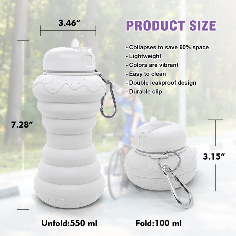 Luuttle Collapsible Silicone Water Bottle - Reuseable Water Bottles for Sports Gym Travel Essentials Camping Hiking Lightweight (600ml) white - BeesActive Australia