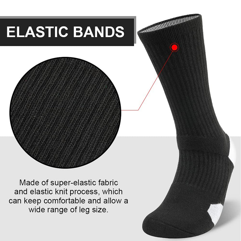 Men's Athletic Crew Socks Basketball Socks Sport Compression Cushion Socks for Running and Training (6 Pairs) Black - 6 Pairs - BeesActive Australia