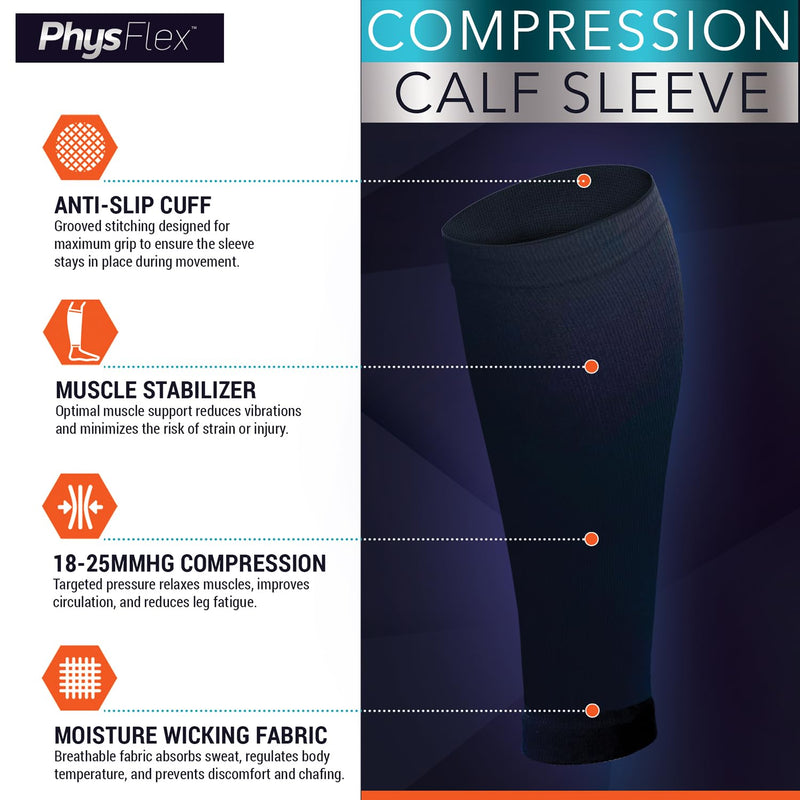 Calf Compression Sleeves for Men and Women - Footless Compression Socks Support for Varicose Vein, Nursing, Pregnancy, Running - PhysFlex Leg Sleeve Brace for Shin Splints, Pain Relief and Reduces Swelling (Black, Medium) Black - BeesActive Australia