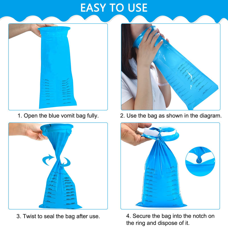12 Pack Vomit Bags, 1000ml Disposable Emesis Bags Barf Bags with Snap, High Density Portable Aircraft & Car Sickness Bag Leakproof Nausea Bags for Travel Motion Sickness Kids Pregnant Woman Hospital Blue - BeesActive Australia