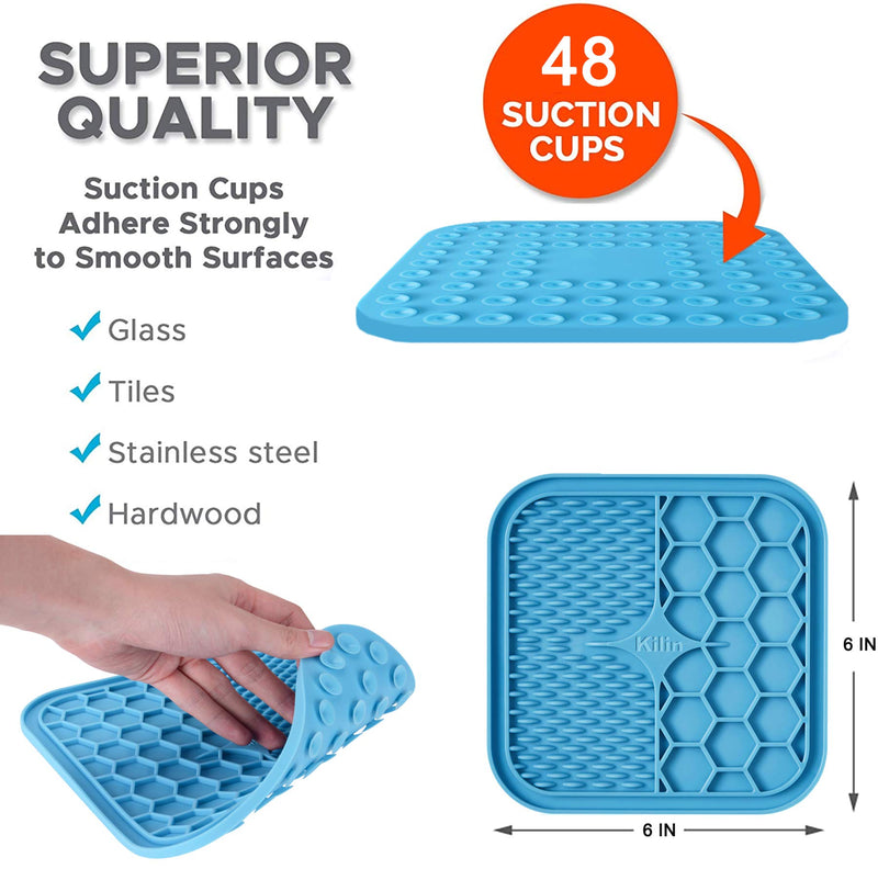 KILIN Dog Lick Pad,Boredom & Anxiety Reducer,Snuffle Mat for Dogs,Dog Puzzle Toys,Dog Food Mat with Suction Cups,Alternative to Slow Feeder Dog Bowls,Calming Mat for Bathing,Grooming,and Nail Trimming Small Blue - BeesActive Australia
